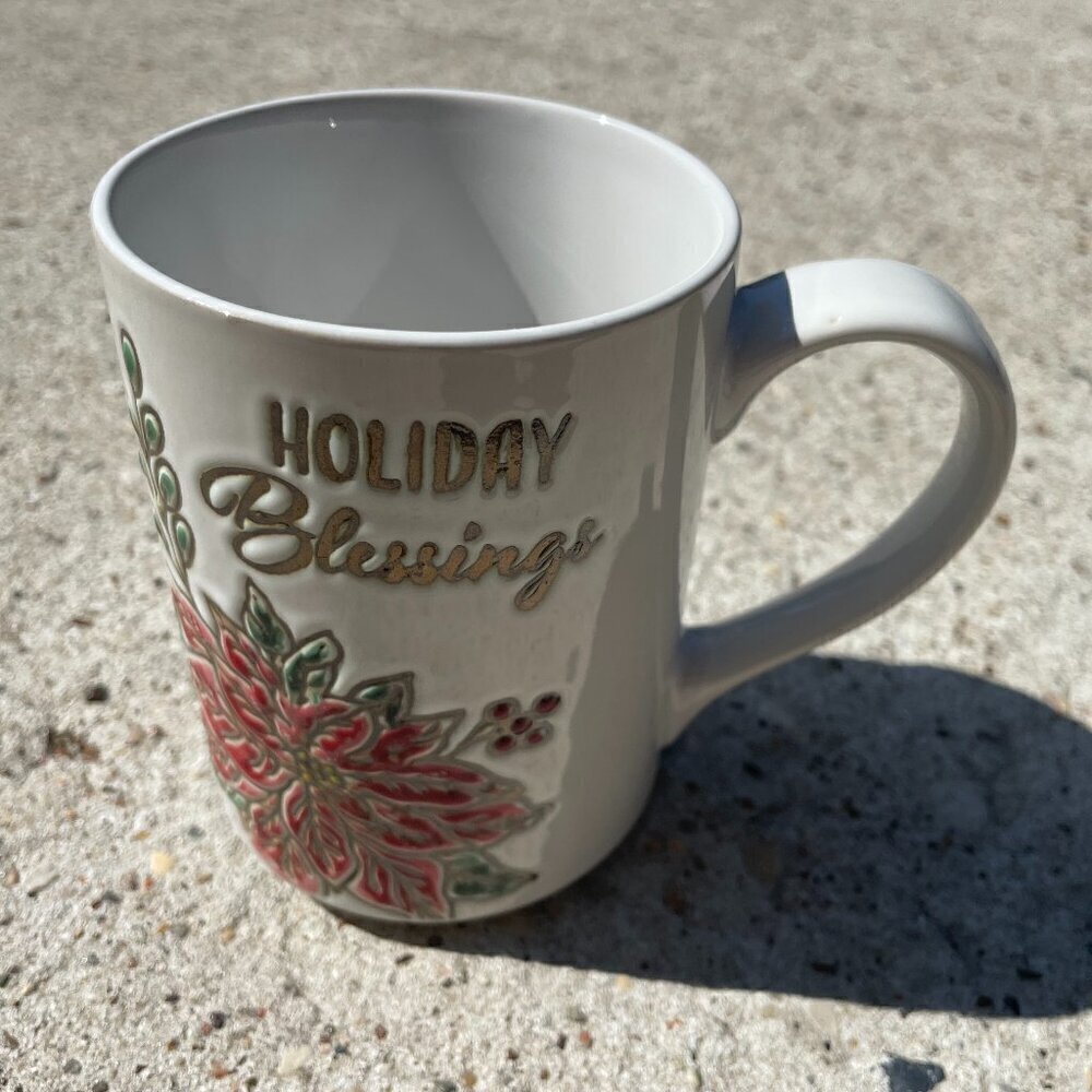 Spectrum Design Poinsettias Holiday Blessings Ceramic Mugs 12 oz Handle